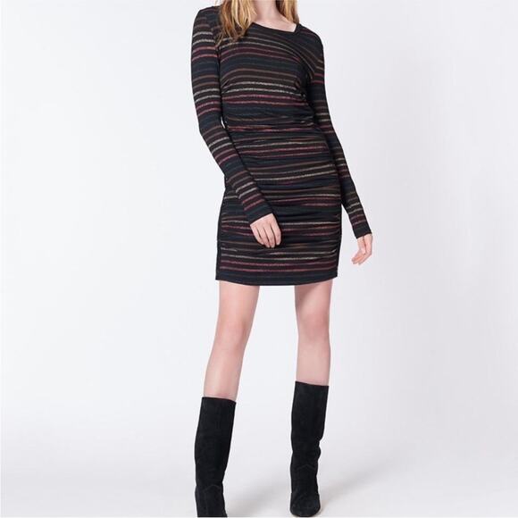 Veronica Beard Daphne Striped Metallic Long Sleeve Dress Black Multi Size Small - Picture 15 of 15